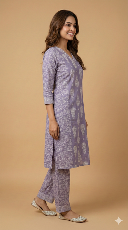 Purple V Neck Cotton Cord Set