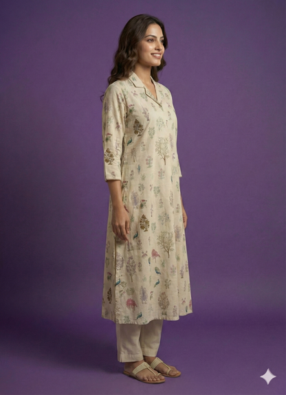 Ivory Collard Cotton Kurta