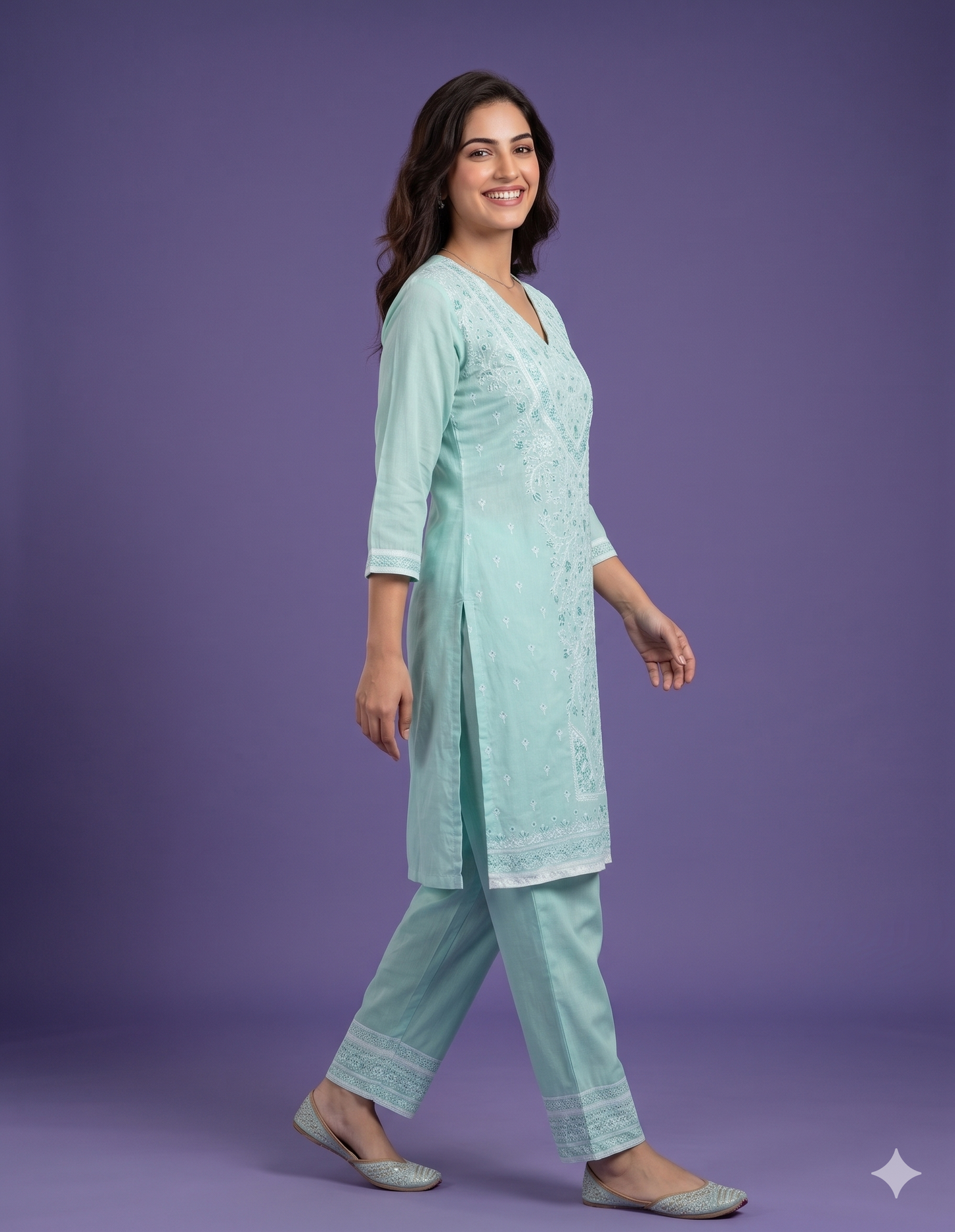 Blue V Neck Cotton Cord Set