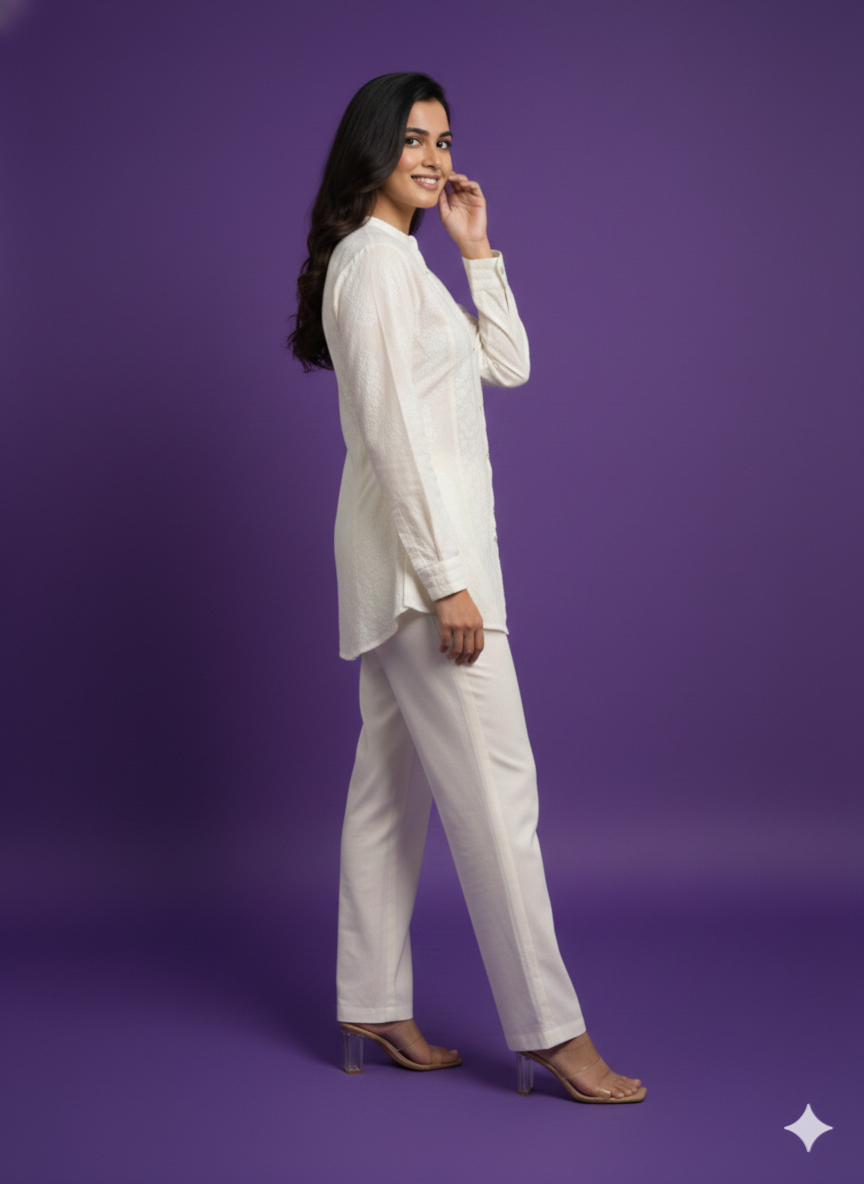 Ivory Collard Cotton Shirt Top