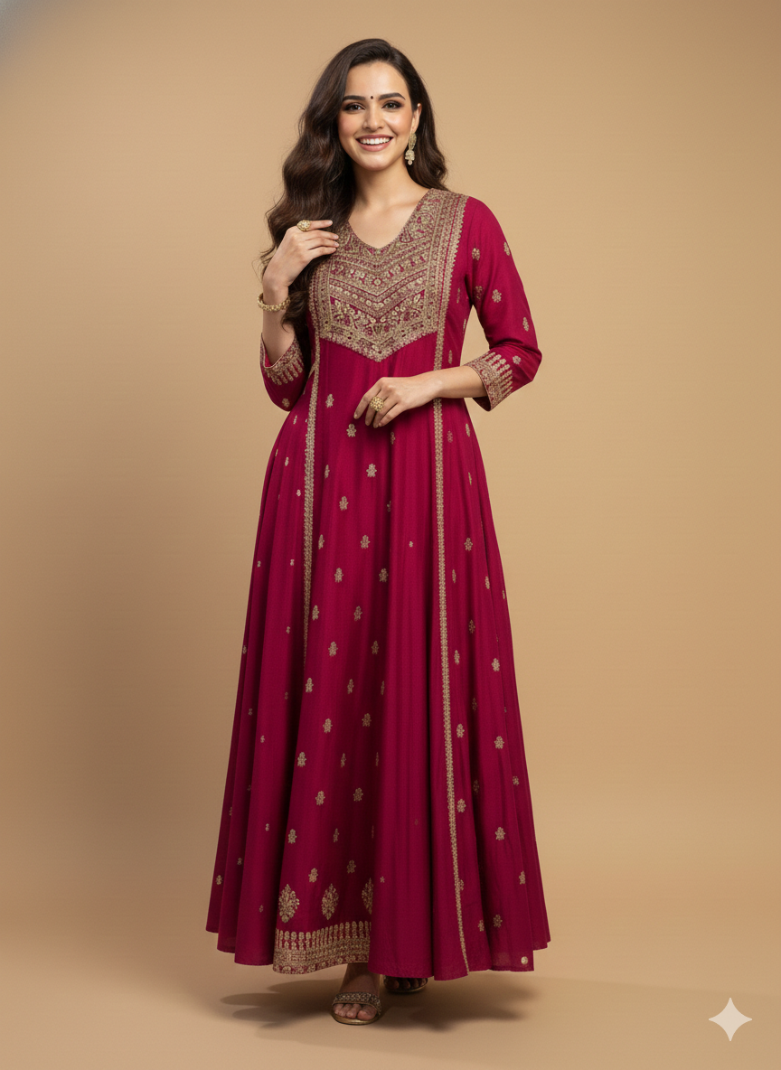 Pink V Neck Silk Kurta Set with Dupatta