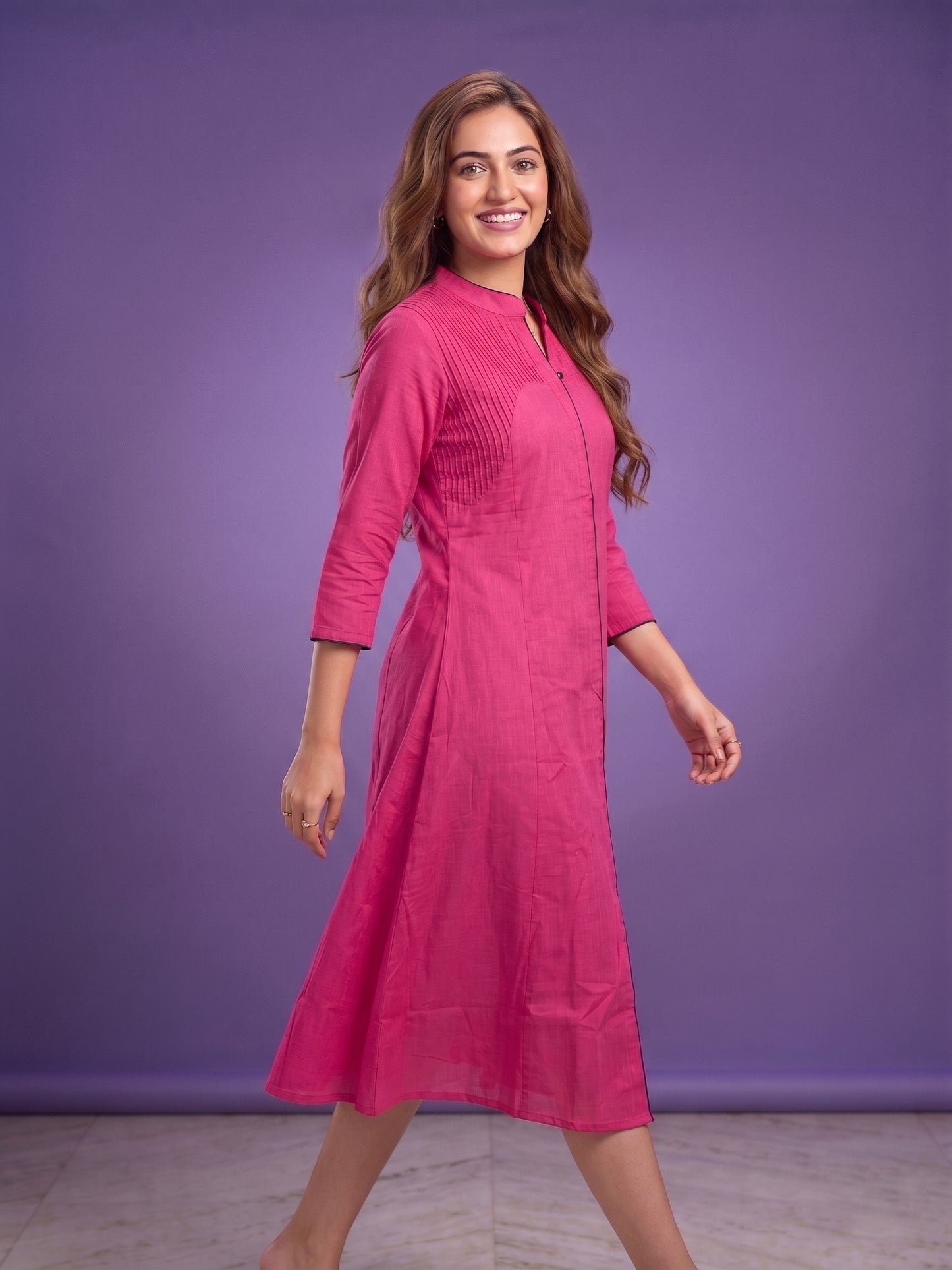 Cherry Red Mandarin Neck Cotton Kurta