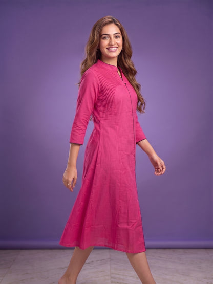 Cherry Red Mandarin Neck Cotton Kurta