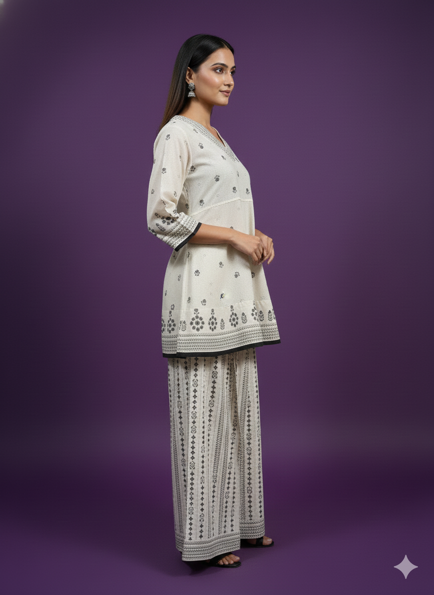 Ivory V-Neck Cotton Cord Set