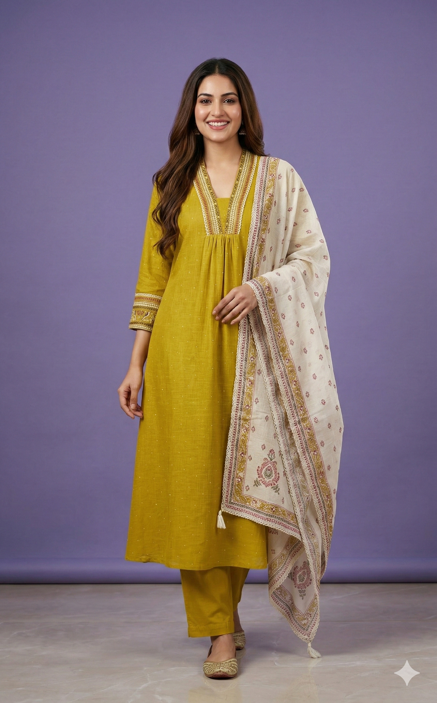 Yellow Deep-V Cotton Kurta