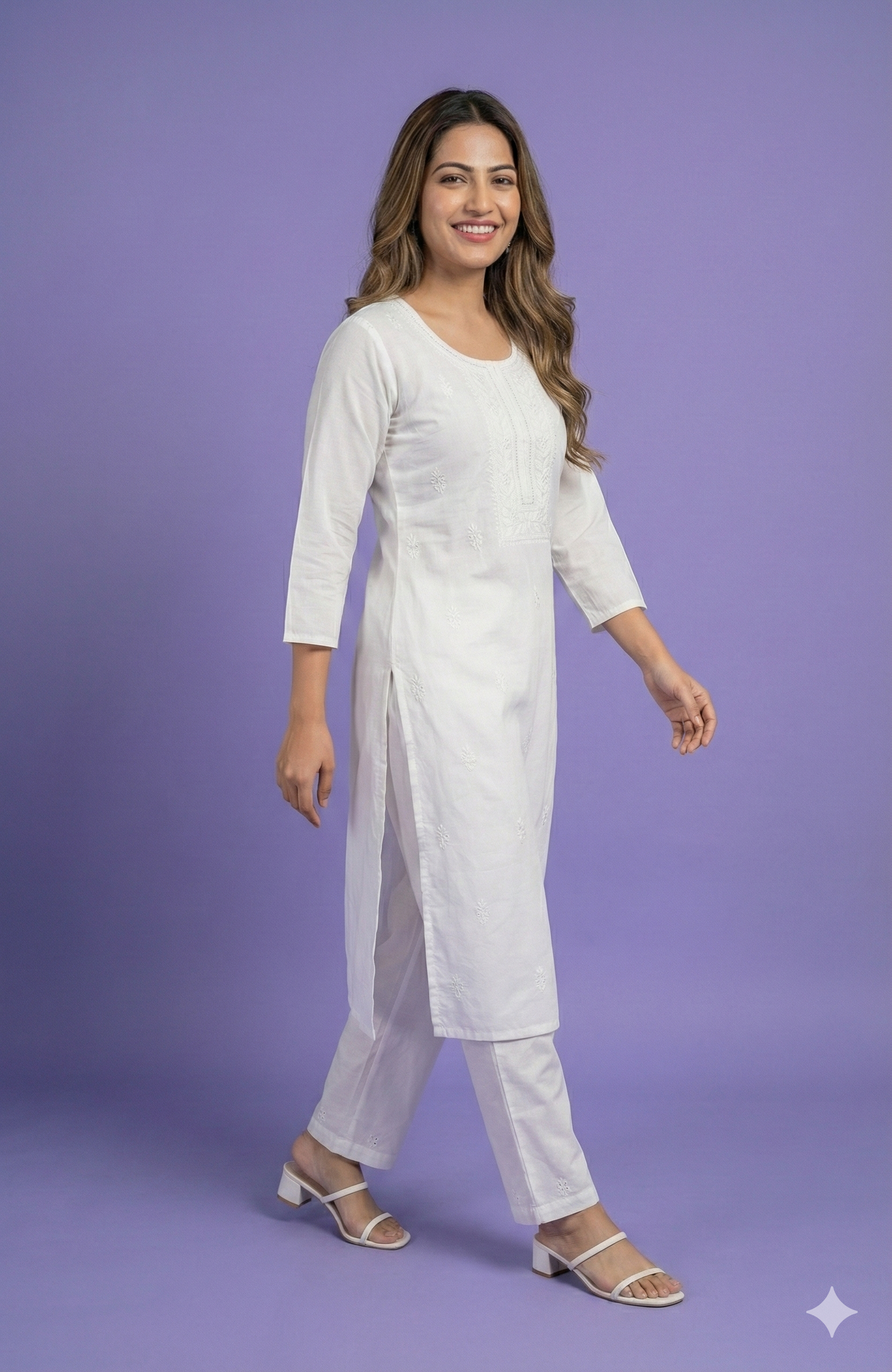 White Round Neck Silk Kurta