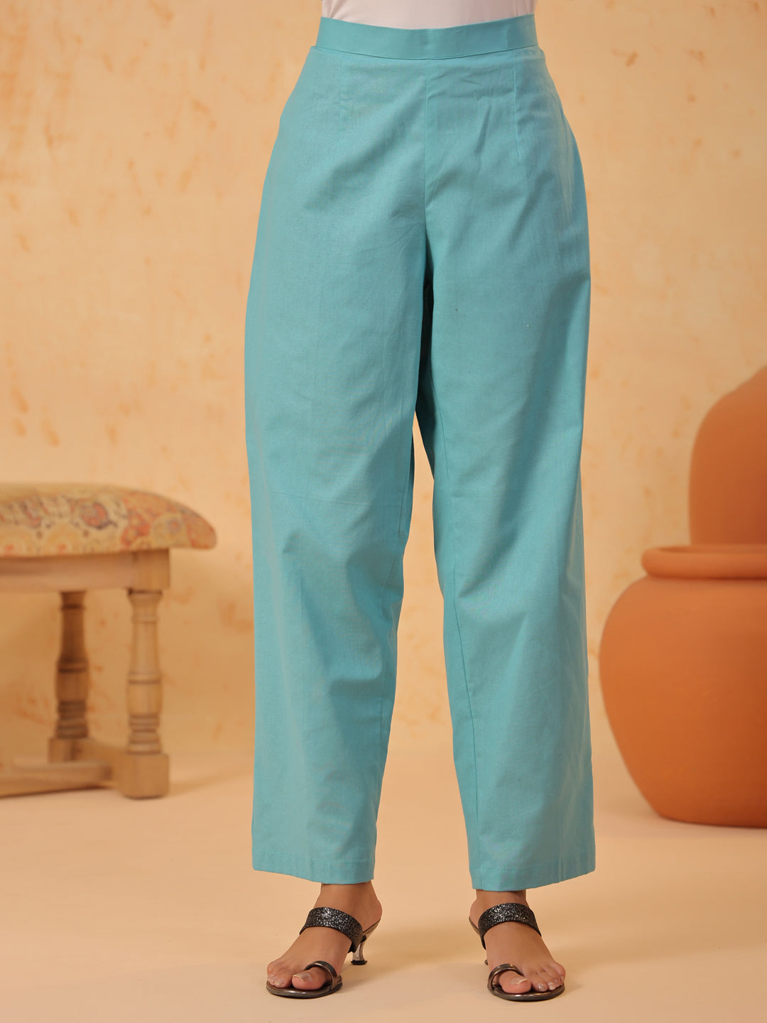 Green V Neck Cotton Kurta Set with Dupatta