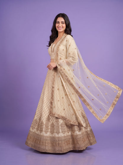 Ivory Deep V Neck Silk 3PCS Set