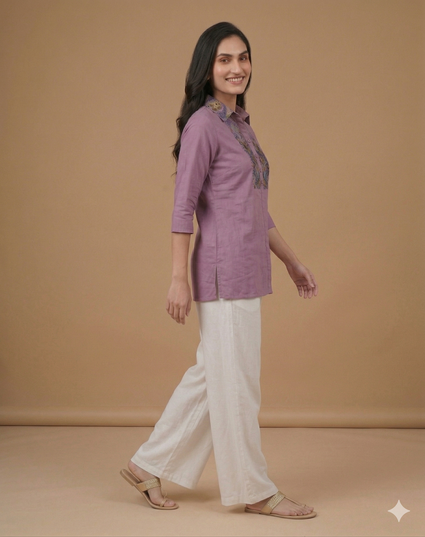 Purple Collard Cotton Short Kurta