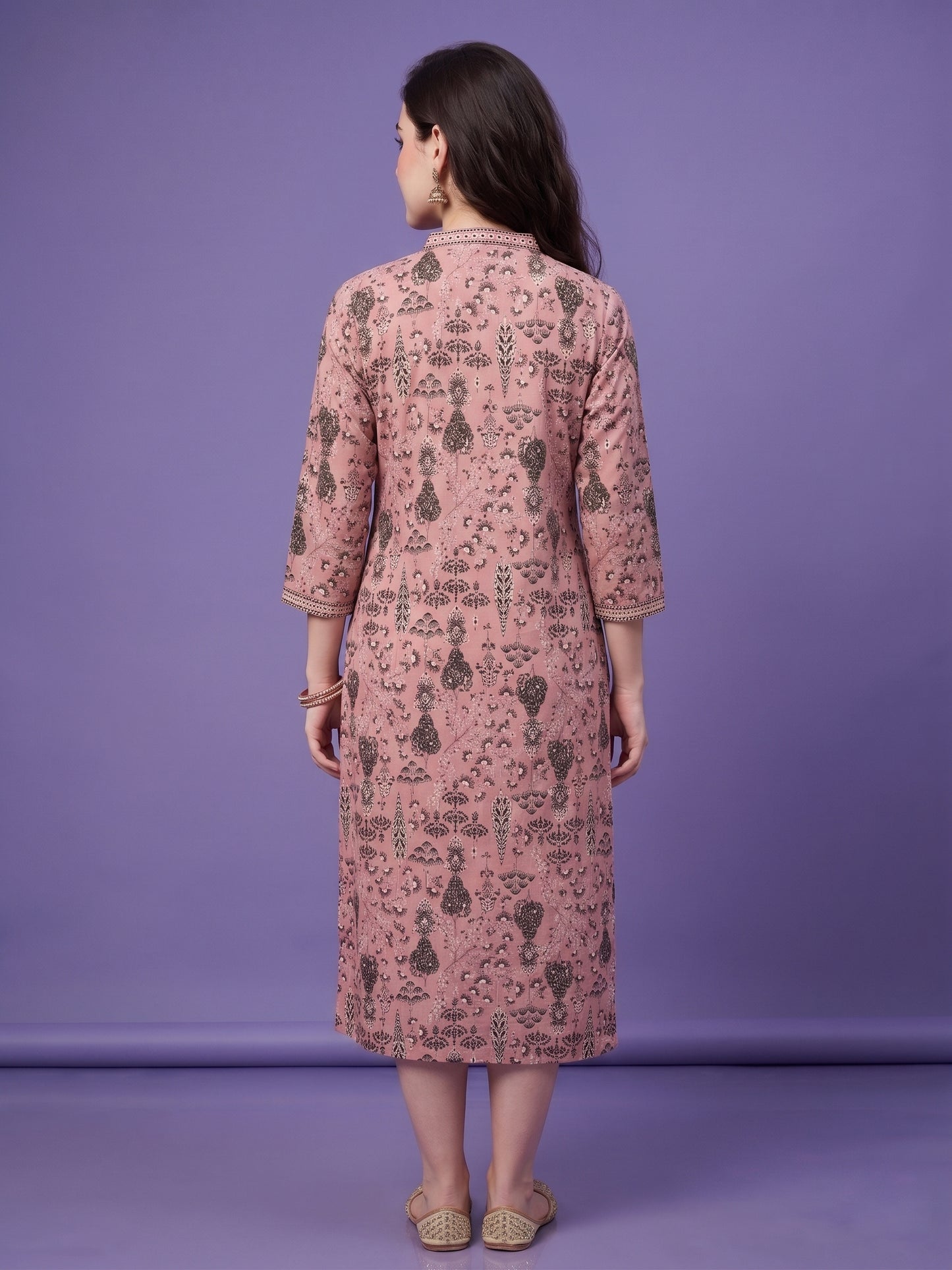 Pink V Neck Cotton Kurta