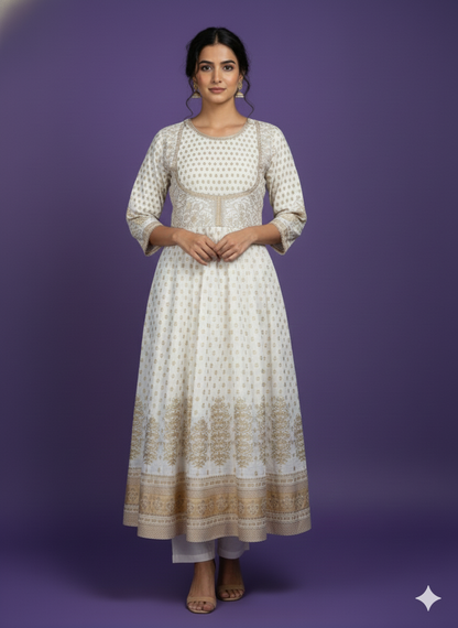 White Round Neck Silk Kurta Set with Dupatta