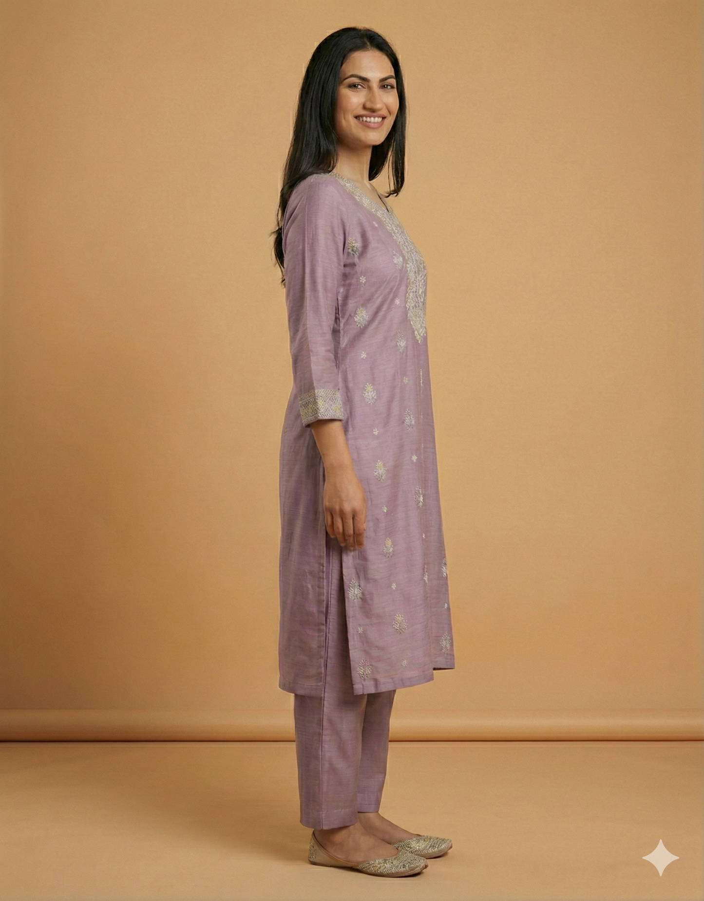 Pink Round V Neck Silk Cord Set