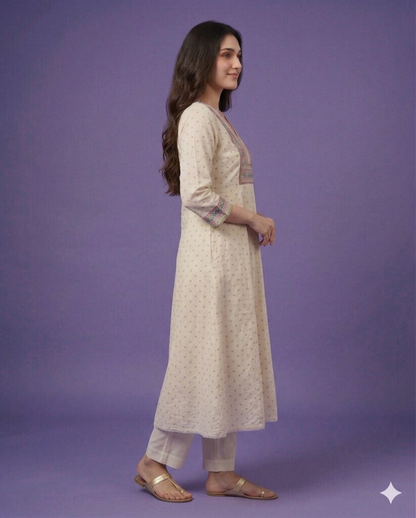 Ivory V Neck Cotton Gown