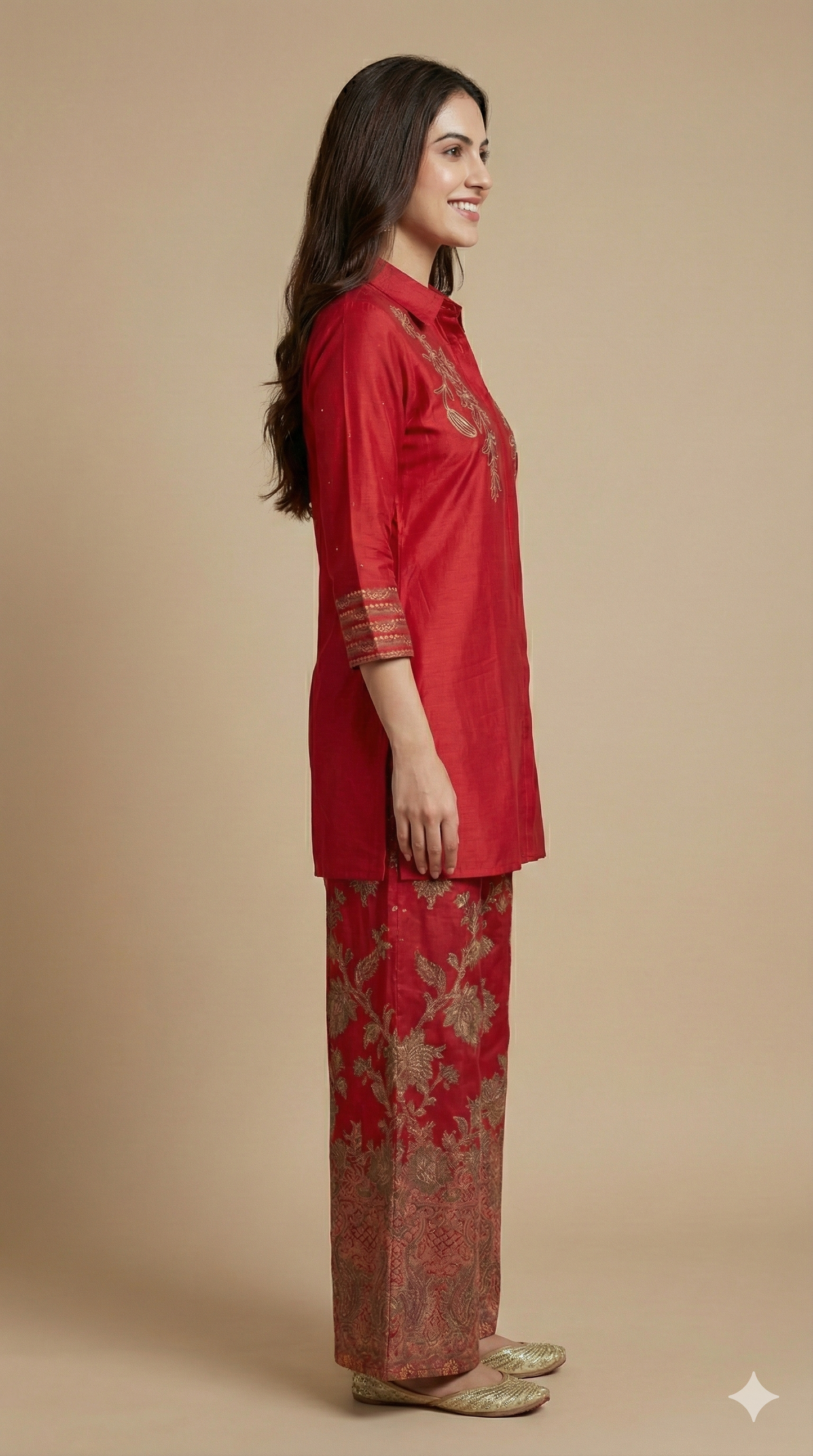 Red Collard Silk Cord Set