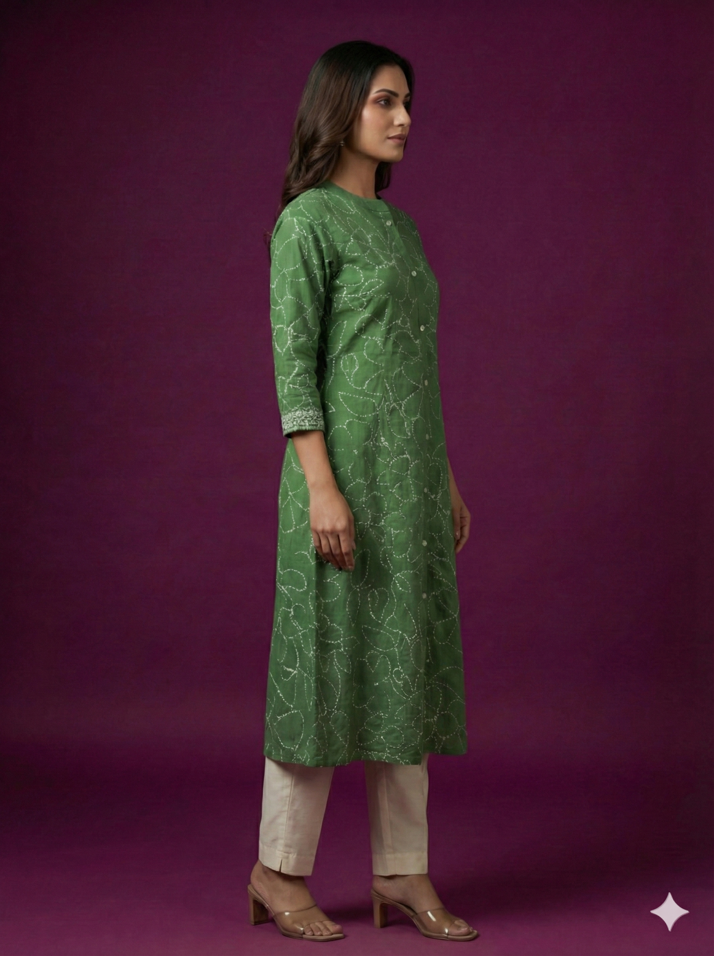 Green Mandarin Cotton Kurta