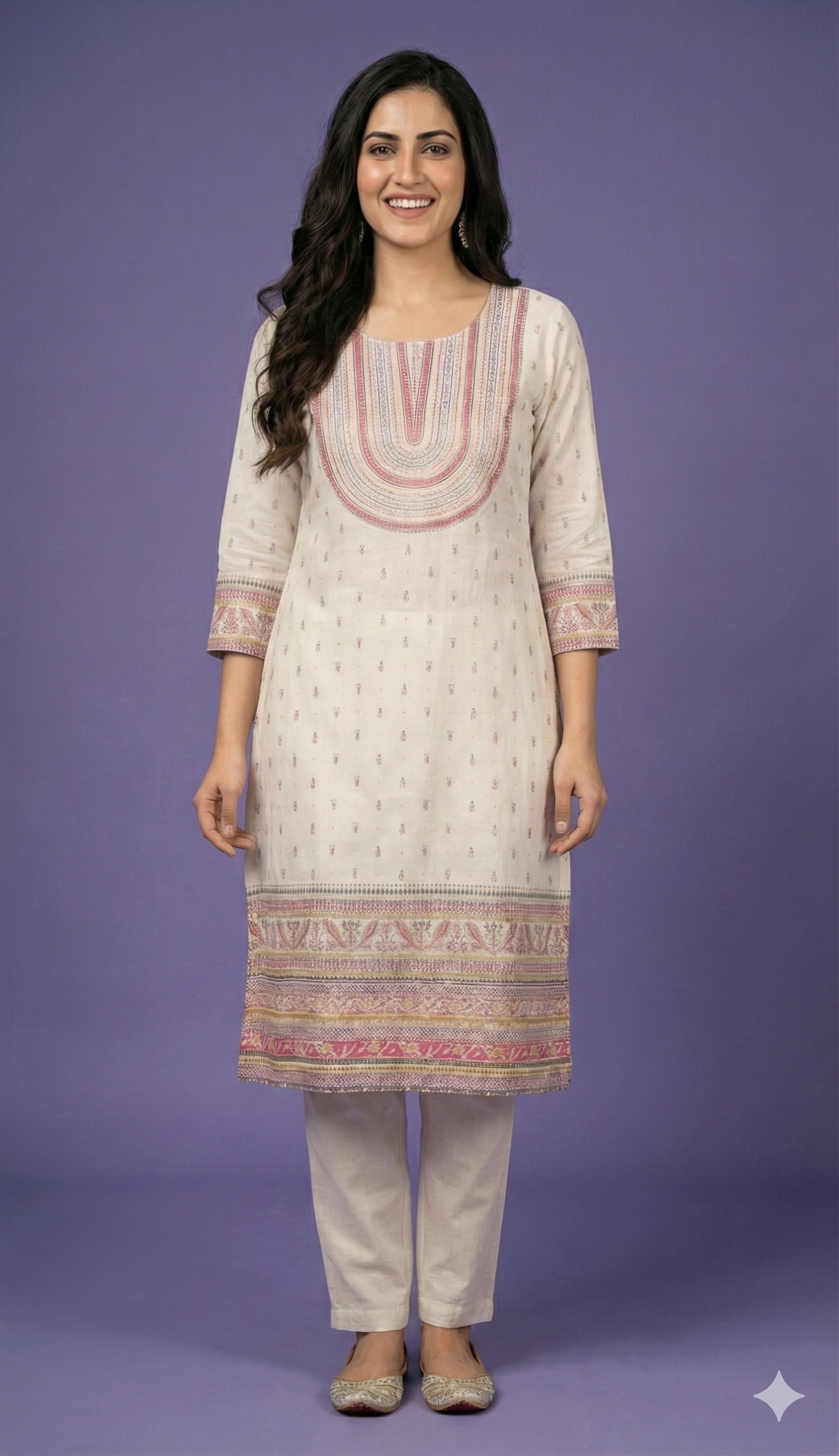 Ivory Round Neck Cotton Kurta
