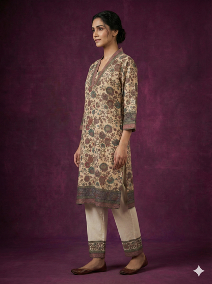 Ivory Deep-V Cotton Kurta