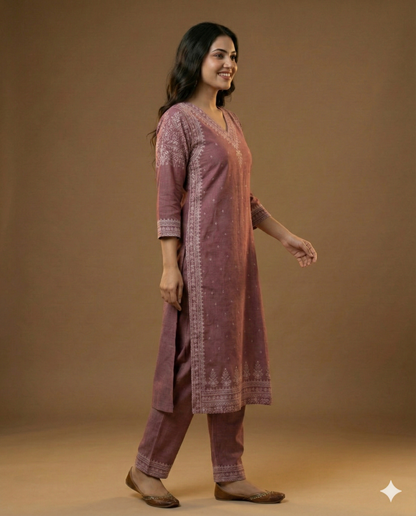 Pink V Neck Cotton Cord Set