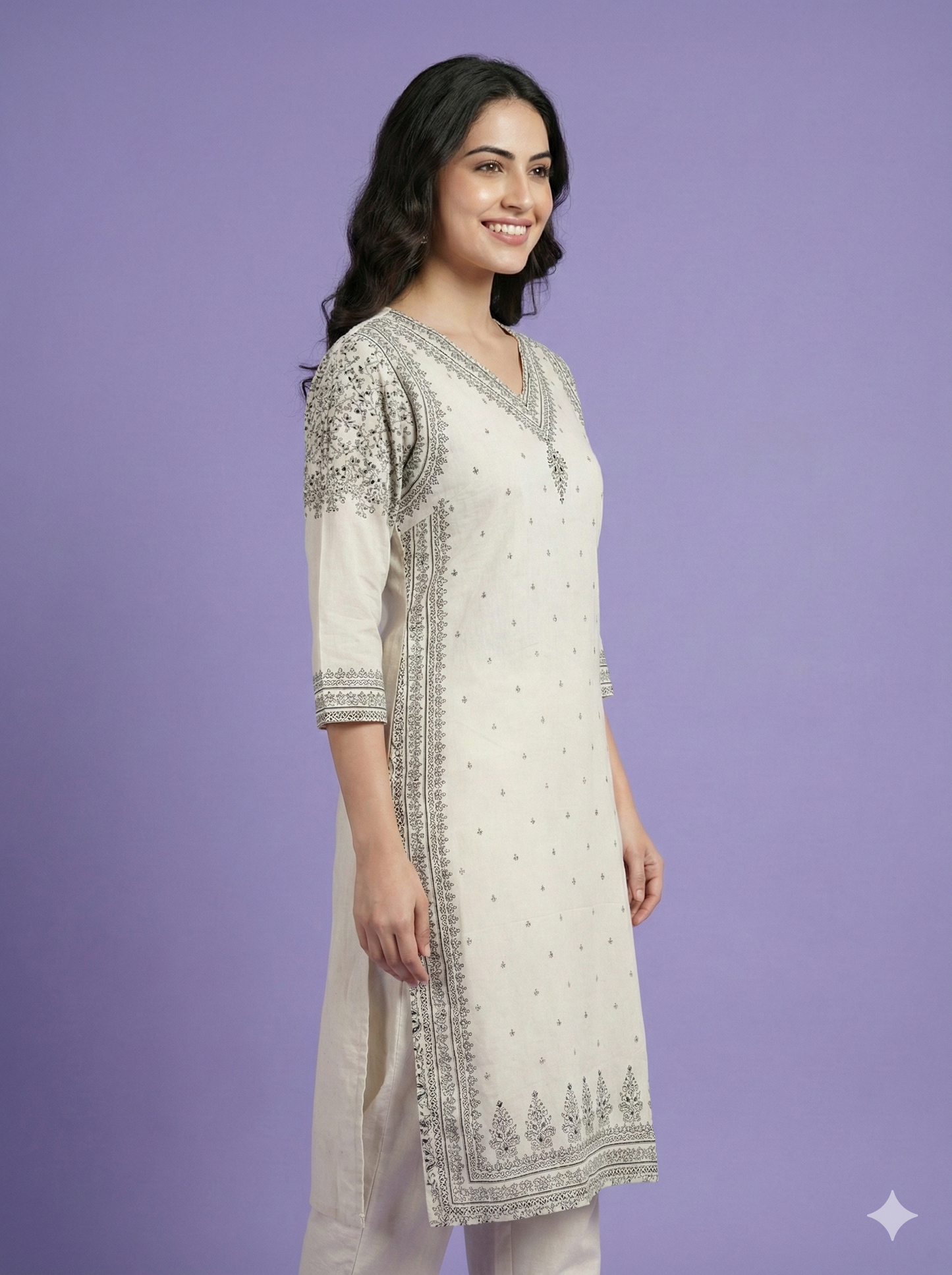 Ivory V neck Cotton Cord Set