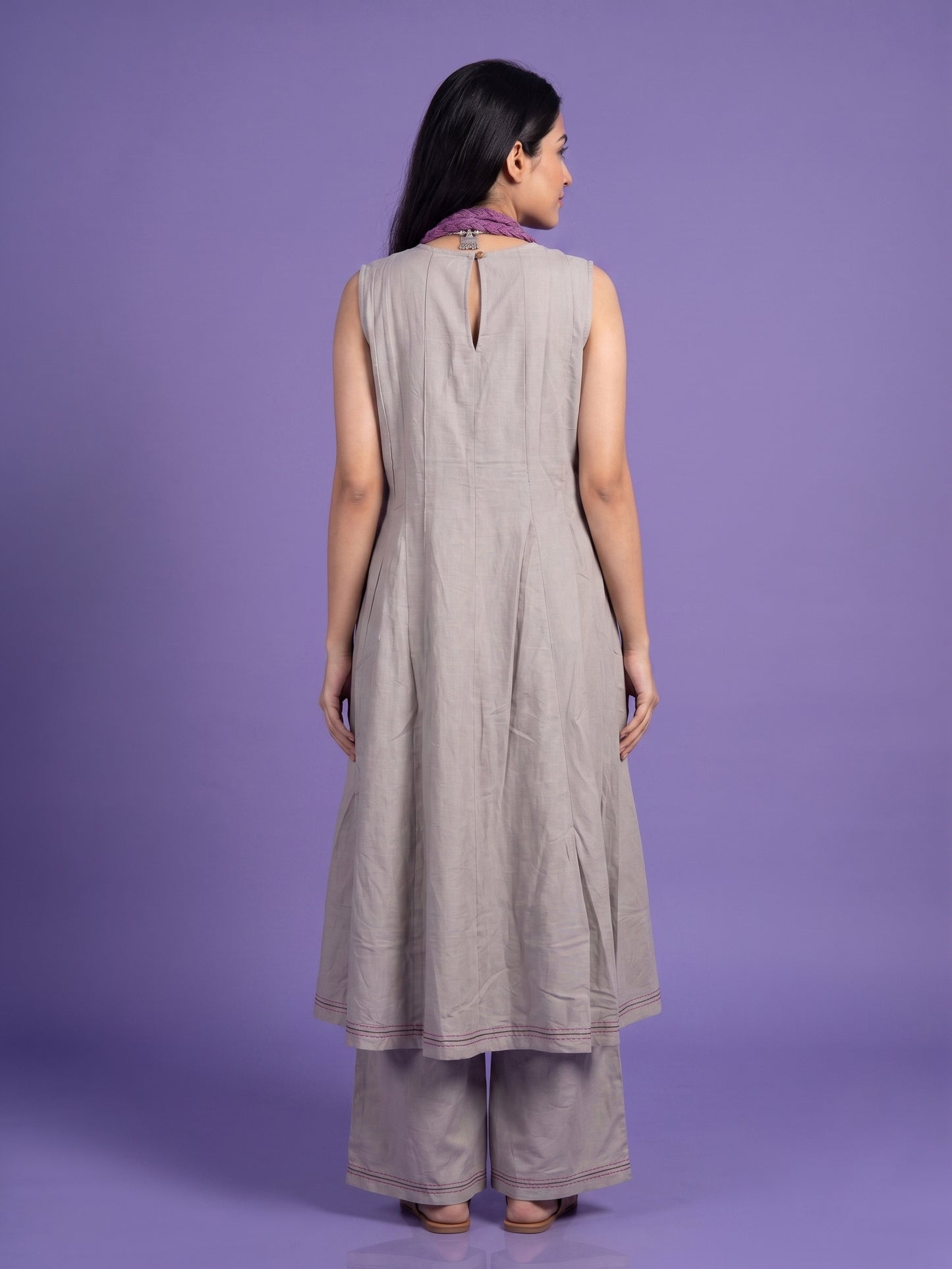 Silk Slub Kali Suit Set with Palazzo & Jwellery Emblished Stole