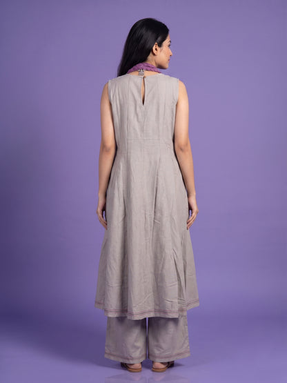 Silk Slub Kali Suit Set with Palazzo & Jwellery Emblished Stole