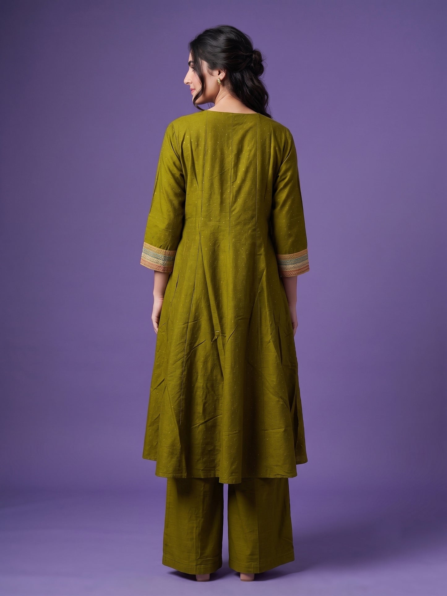 Slub Silk Kali Kurta with Palazzo & Necklace