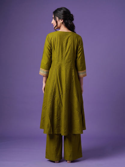 Slub Silk Kali Kurta with Palazzo & Necklace