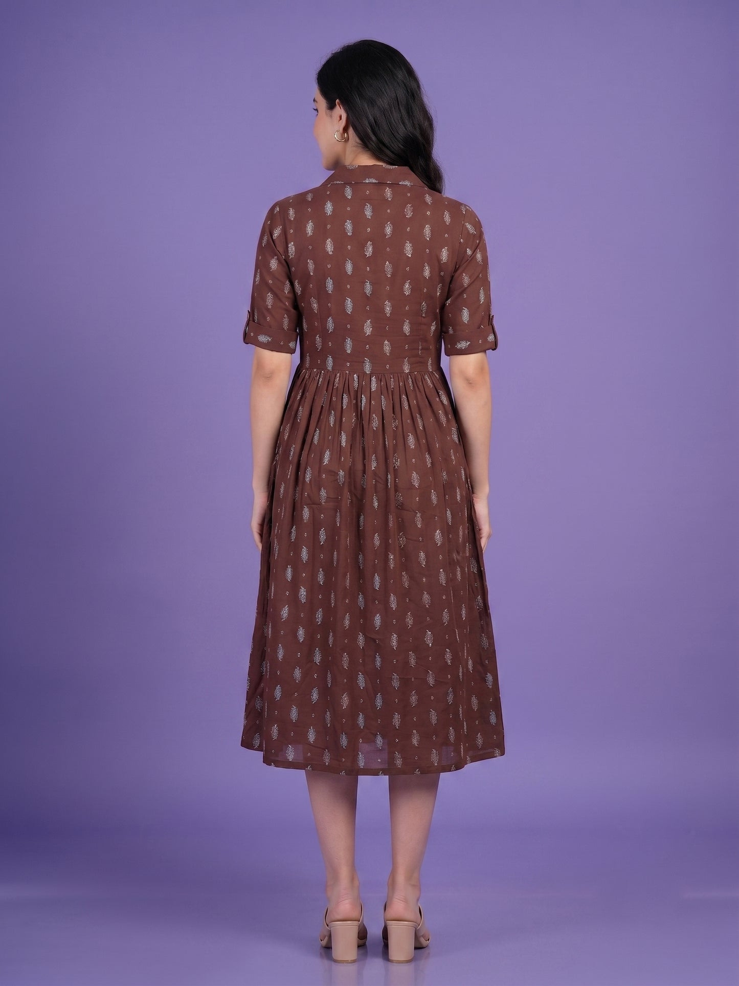One Pcs Dress with Double Collar & Elbow Sleeve