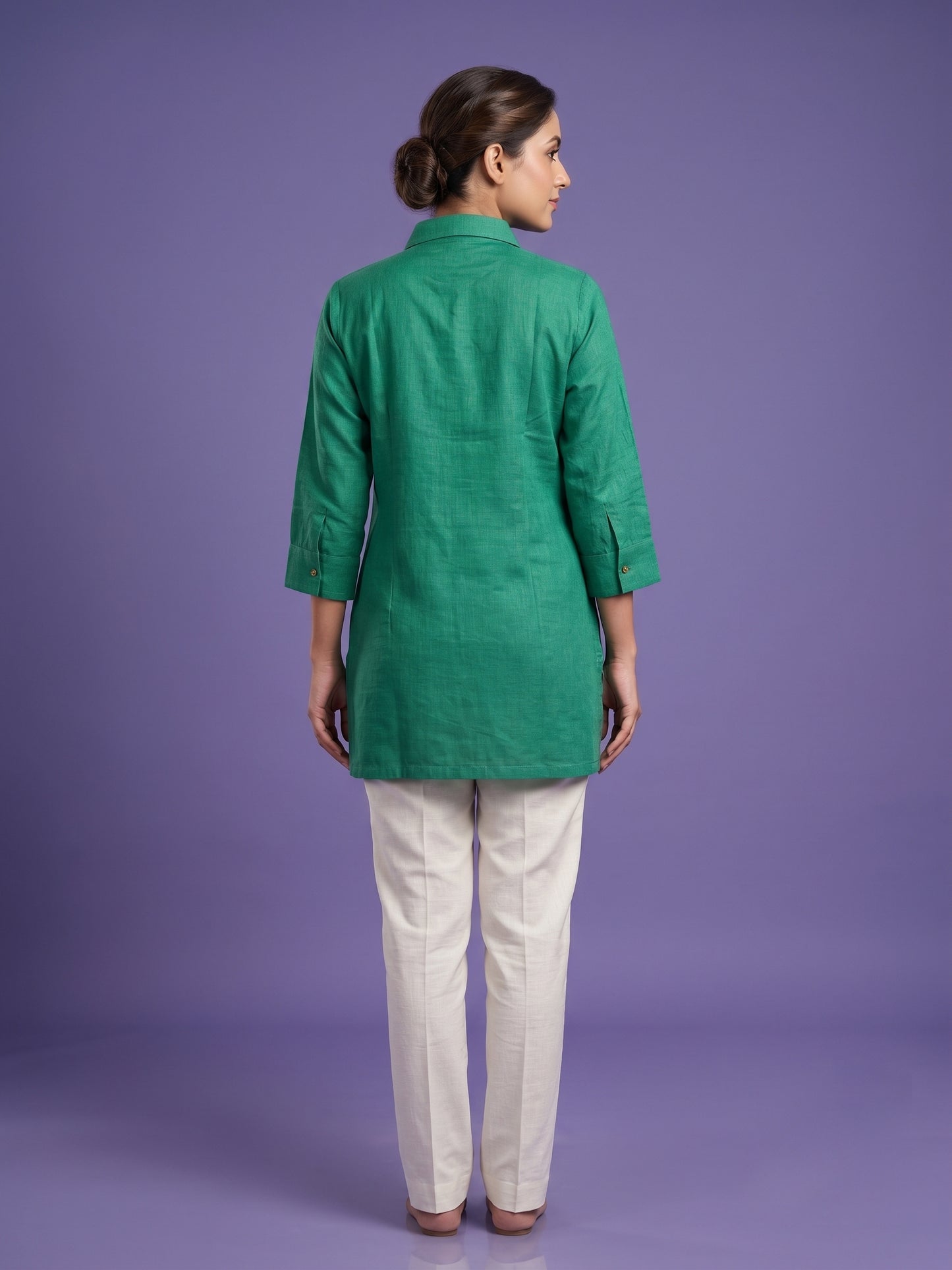 100% Cotton Pintuck Straight Tunics with Shirt Collar