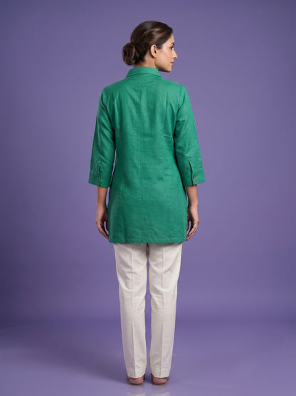 100% Cotton Pintuck Straight Tunics with Shirt Collar
