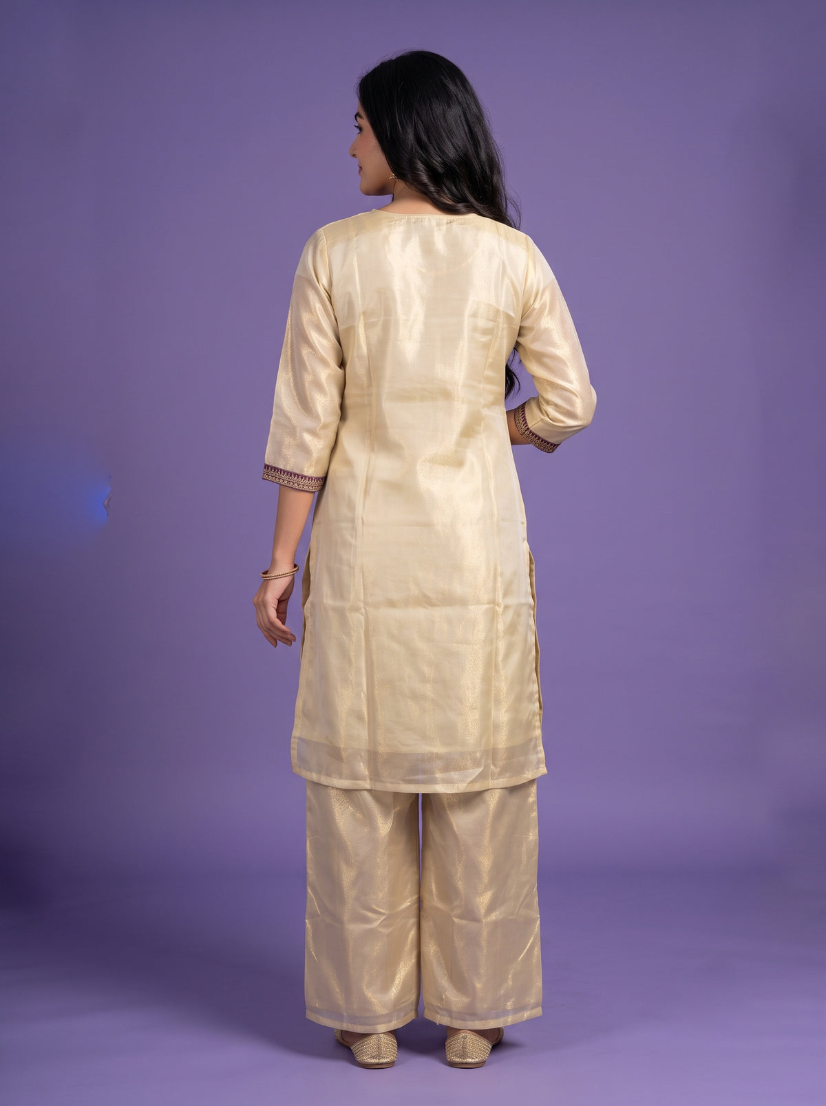 Gold-Toned Zari Woven Design Straight Kurta with Palazzos