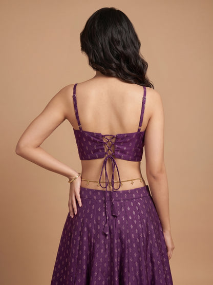 Purple Round Neck Viscose  Spaghetti Crop Top