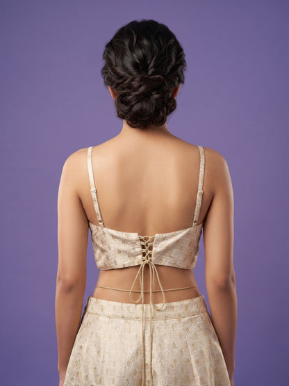 Ivory Round Neck Viscose  Spaghetti Crop Top