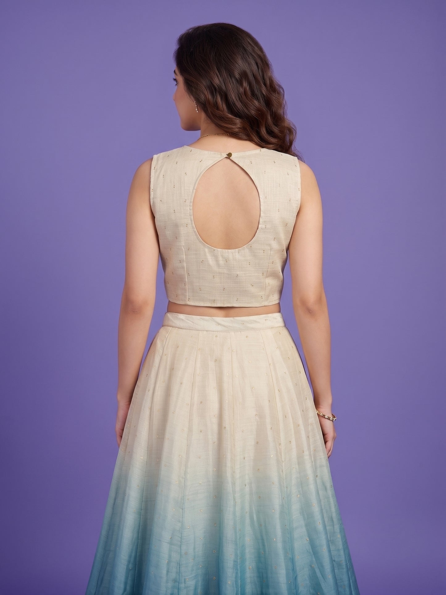 Ivory Ombre  V Neck Silk 3PCS Set