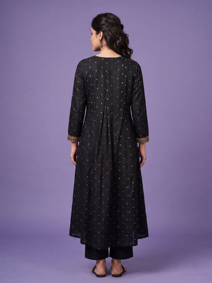 Silk Slub Doria Work Anarkali Suit-Set