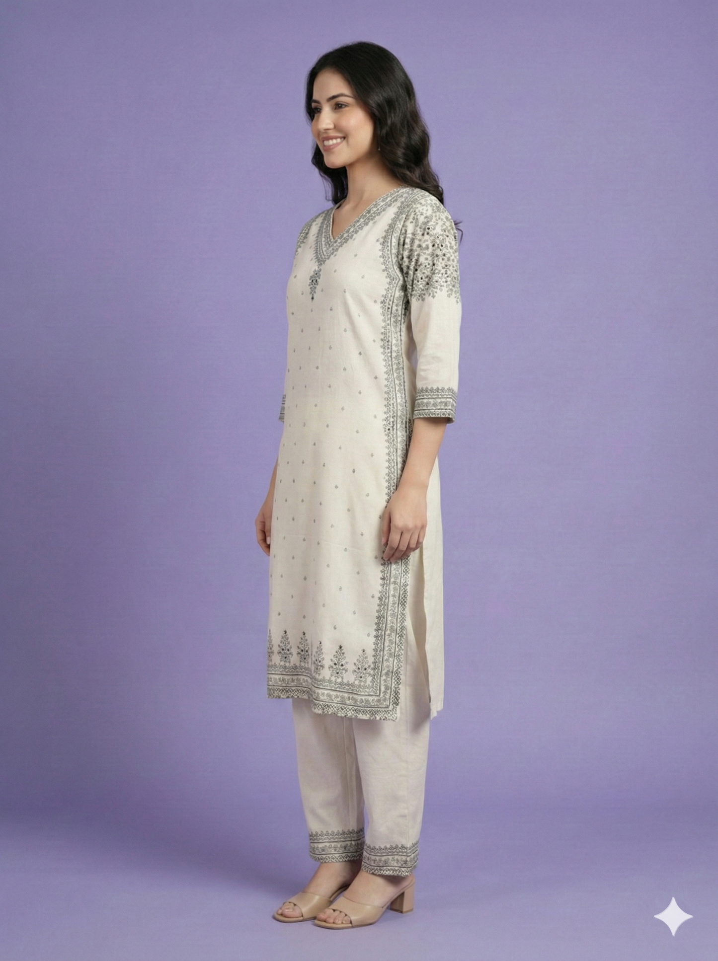 Ivory V neck Cotton Cord Set