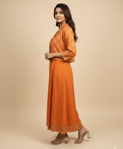 Spaghetti Dress with Jacket - Apricot Color