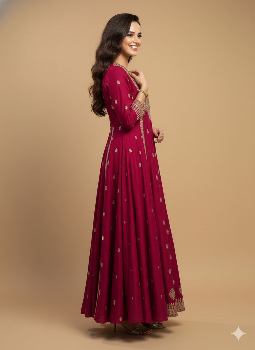 Pink V Neck Silk Kurta Set with Dupatta