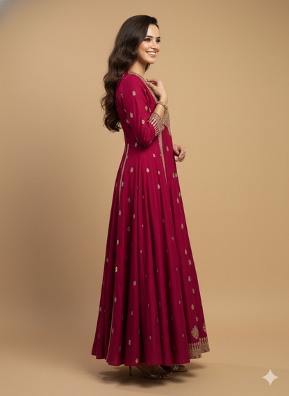 Pink V Neck Silk Kurta Set with Dupatta