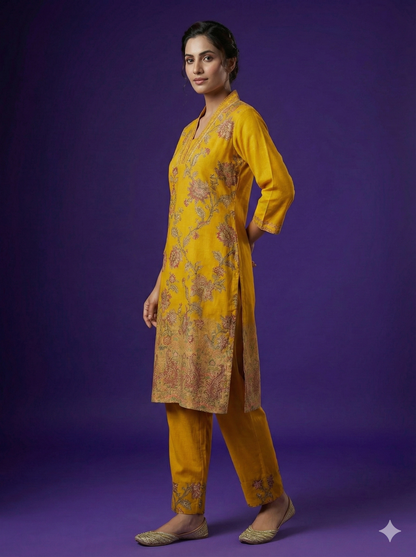 Yellow Deep-V Silk Cord Set