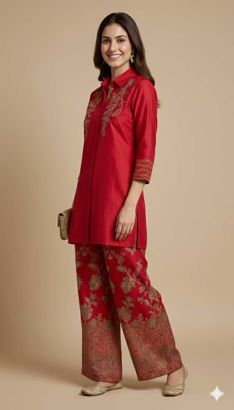 Red Collard Silk Cord Set