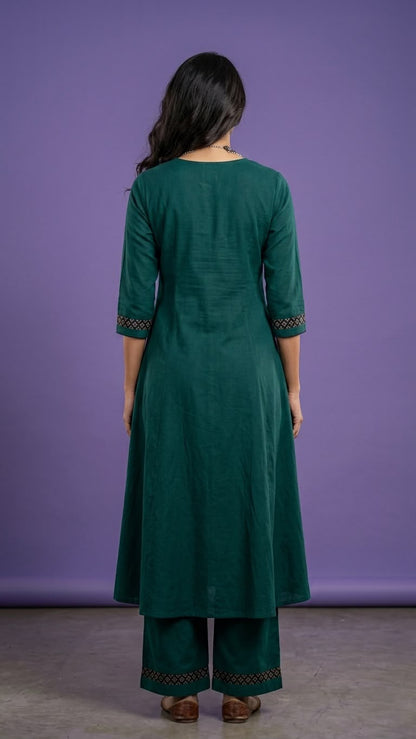 Green V Neck Slik Cord Set