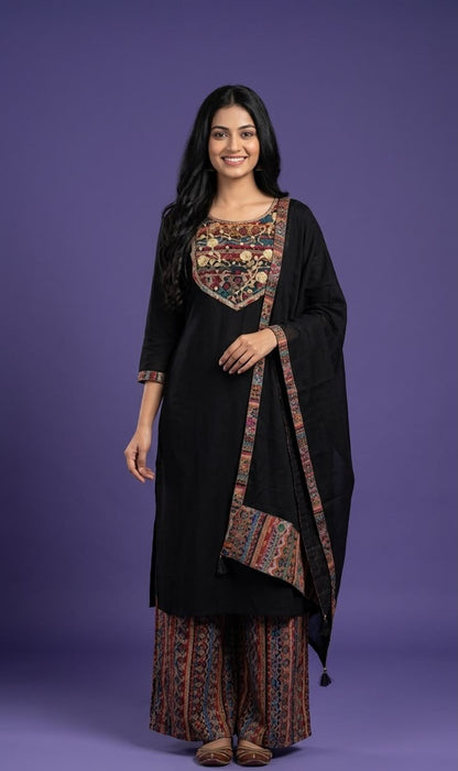 Embroidered Slub Silk Suit Set