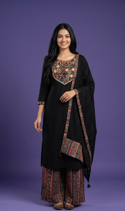 Embroidered Slub Silk Suit Set
