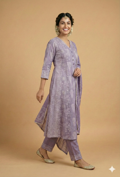 Purple V Neck Cotton Kurta