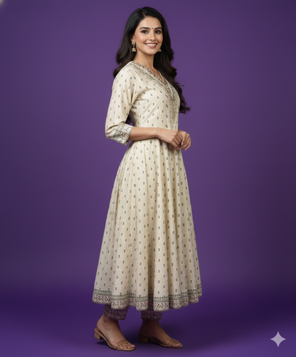 Ivory V Neck Silk Kurta Set with Dupatta