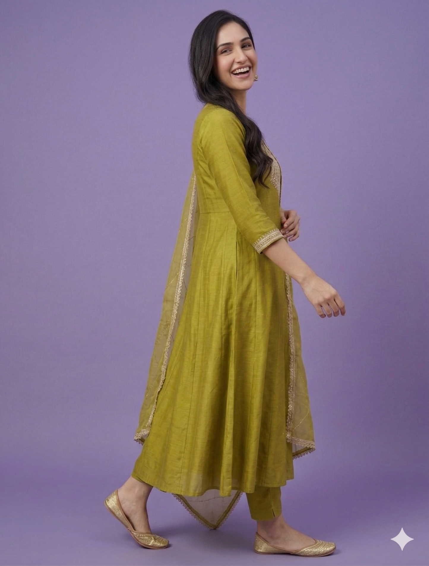 Green Round Neck Silk Gown