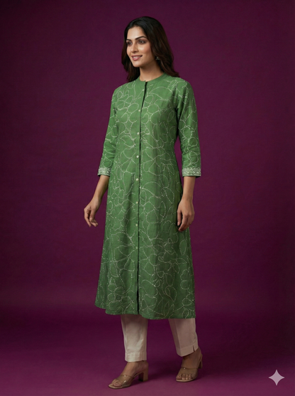 Green Mandarin Cotton Kurta