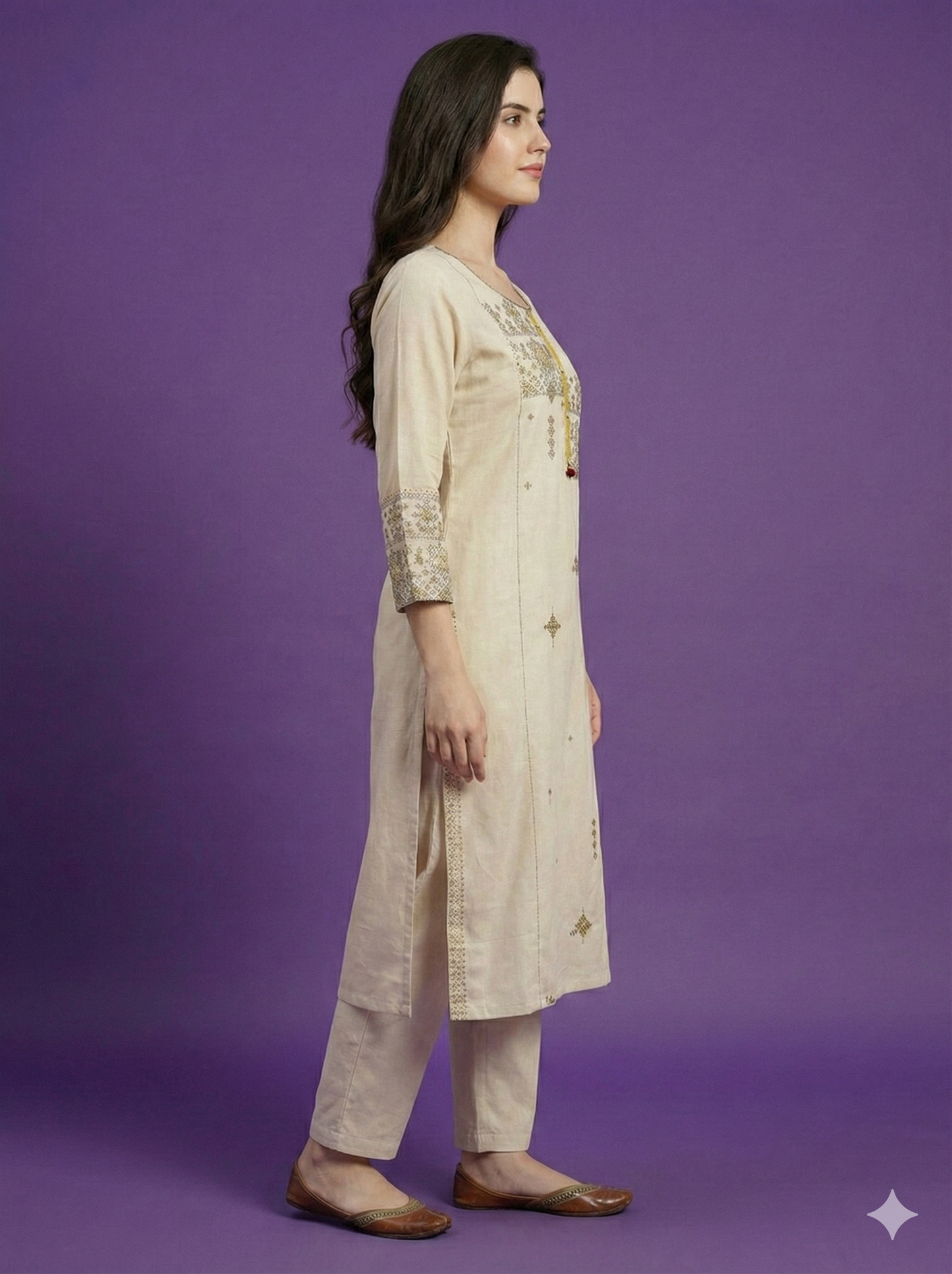Ivory Round Neck Cotton Kurta