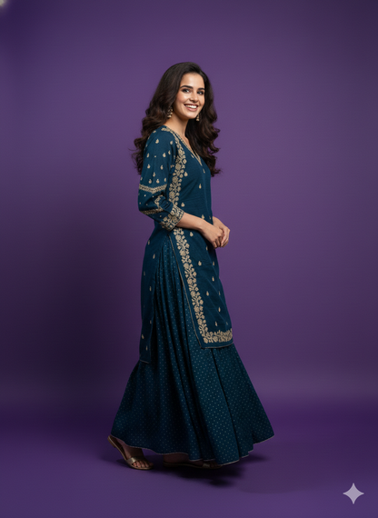 Blue V Neck Viscose 2PCS Set